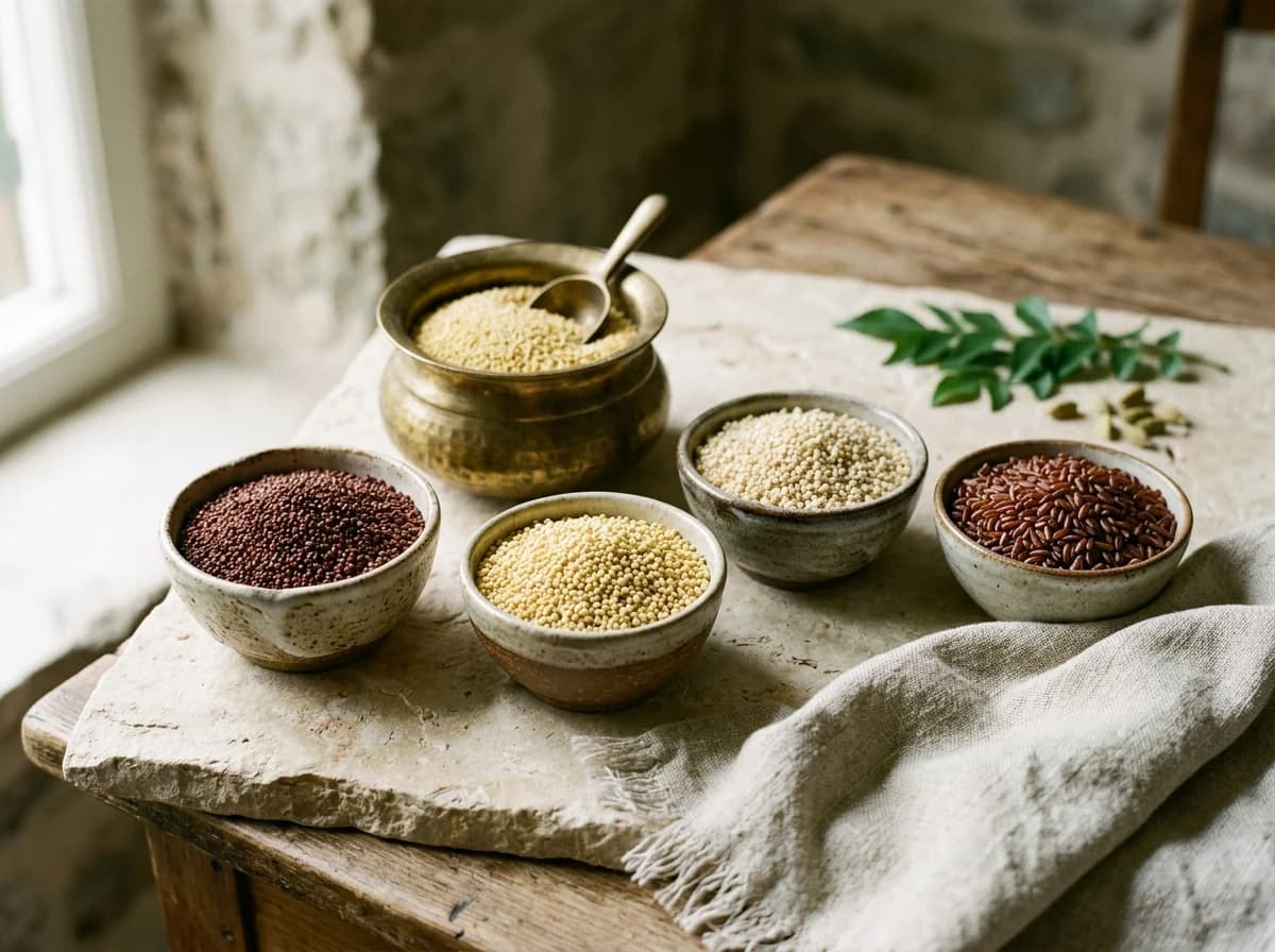 Traditional whole grains and millets still life