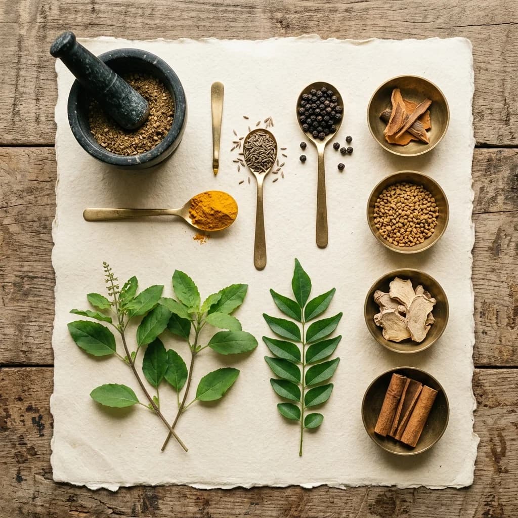 Therapeutic Indian spices and holy basil